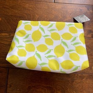 🍋 NWT Ulta Lemons Print Large Zippered Canvas Makeup Beauty Bag Positano 🍋